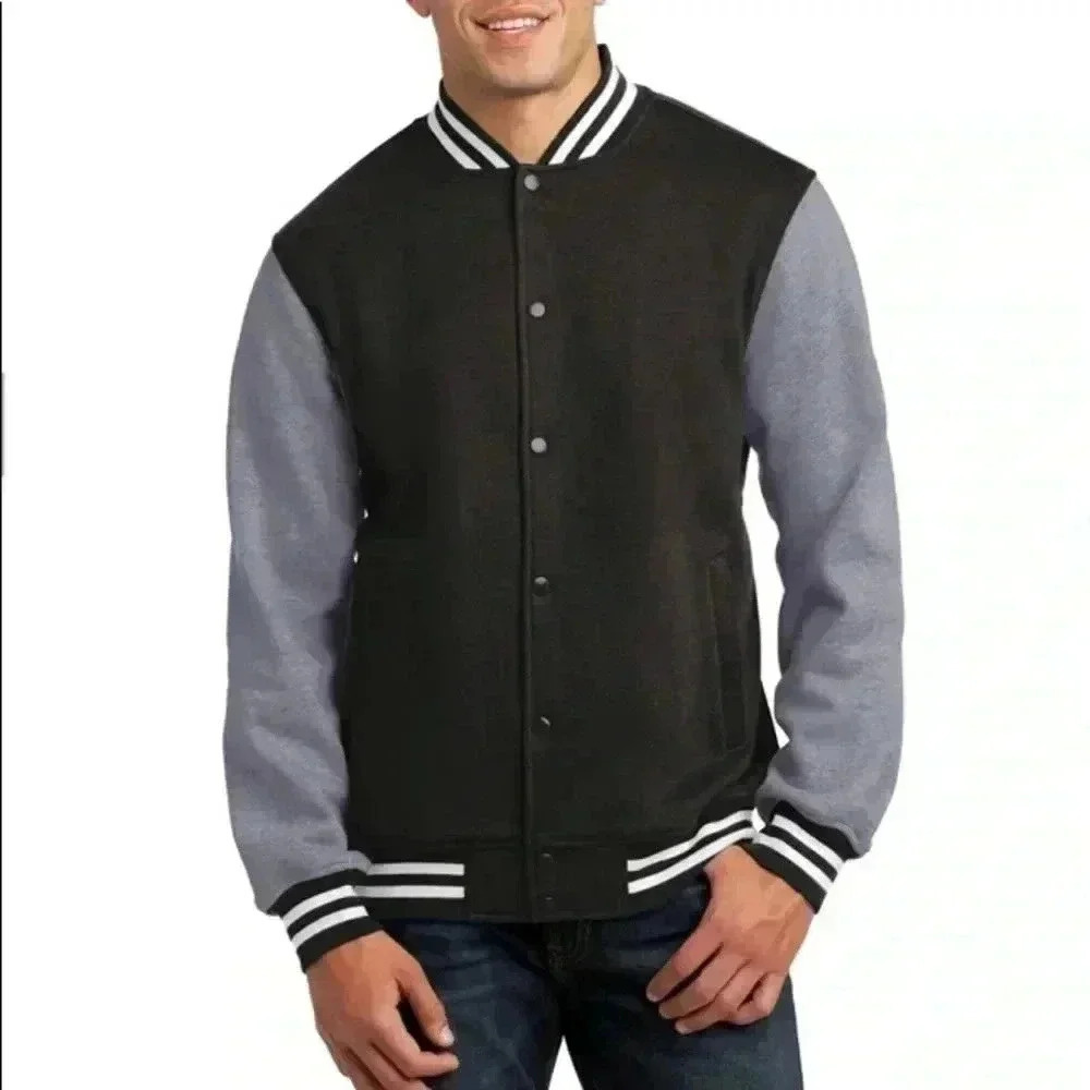 🆕 Sport-Tek Men Black-Vintage Fleece Letterman Jacket M🆕
